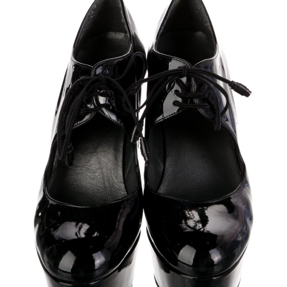 Stuart Weitzman Black Patent Leather Platform Lace-Up Heels size 6.5 - Picture 3 of 16